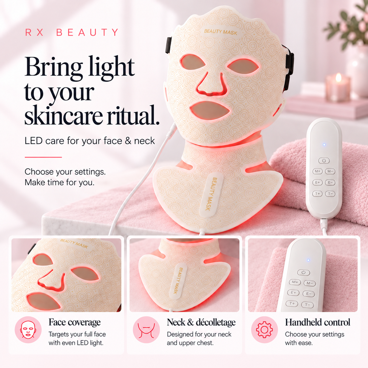 RxPro® Silicone LED Face, Neck & Chest Light Therapy Décolletage Mask