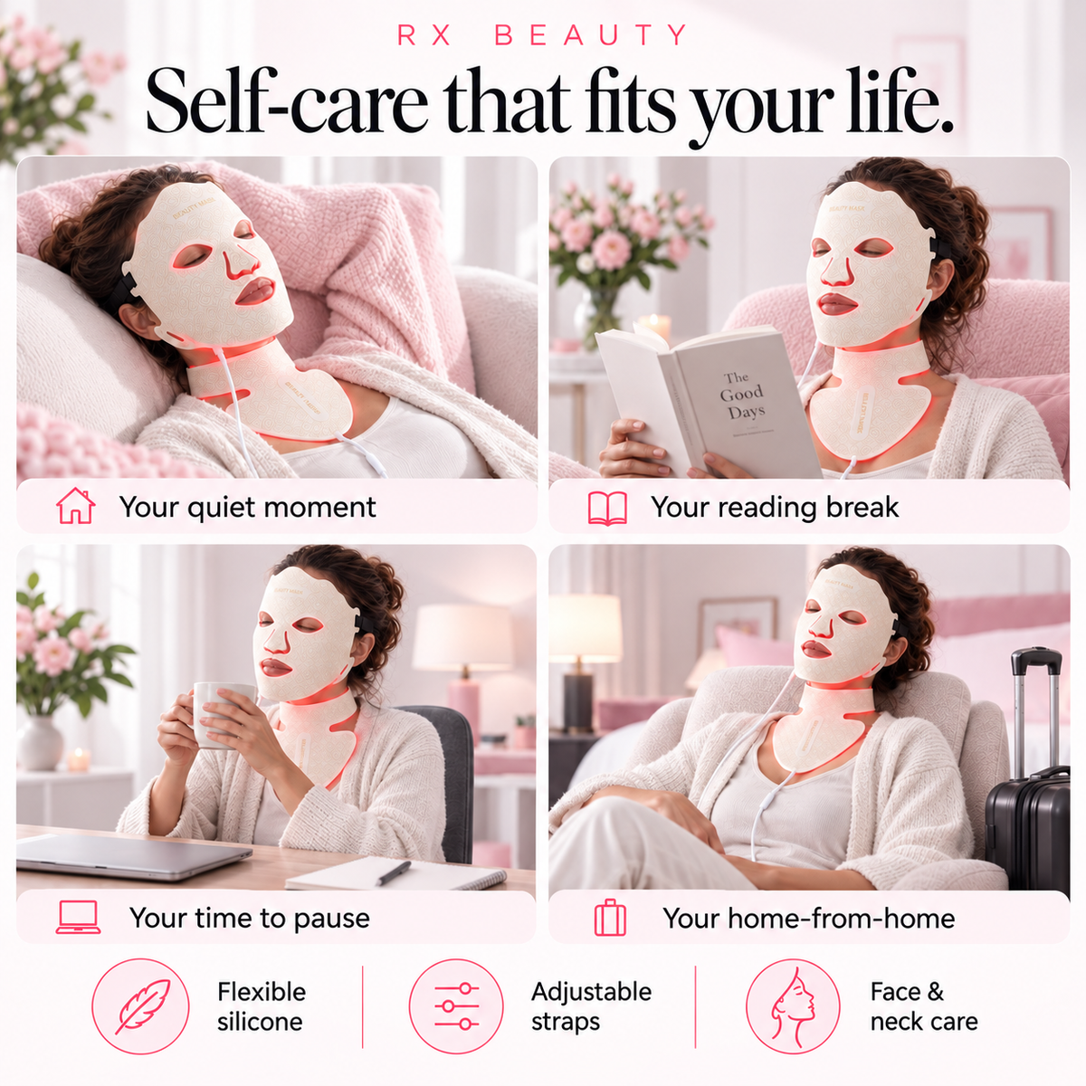 RxPro® Silicone LED Face, Neck & Chest Light Therapy Décolletage Mask
